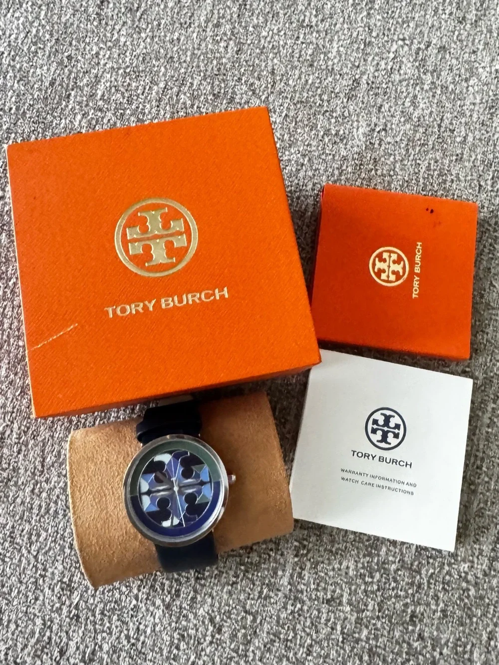 Tory Burch Reva Blue Geometric Dial Watch with Navy Strap